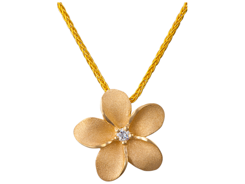 14KY Plumeria Flower Diamond Pendant 11mm