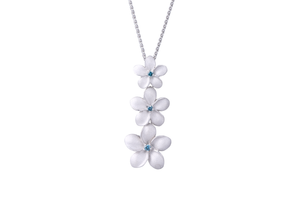 14KW Triple Plumeria Pendant with Blue Diamonds