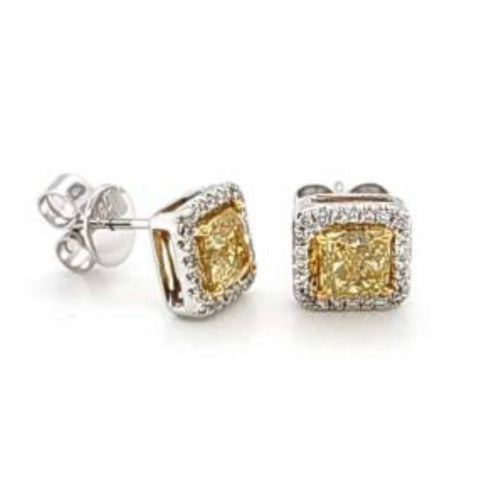 18KW Fancy Yellow Diamond Stud Earrings