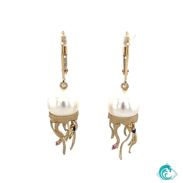 14KY White Pearl Jellyfish Earrings