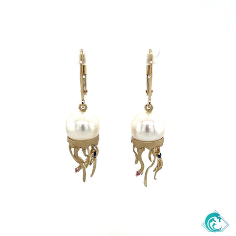 14KY White Pearl Jellyfish Earrings