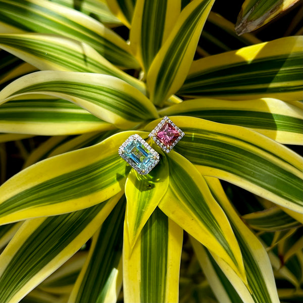 14KY Pink Tourmaline & Aquamarine Diamond Ring