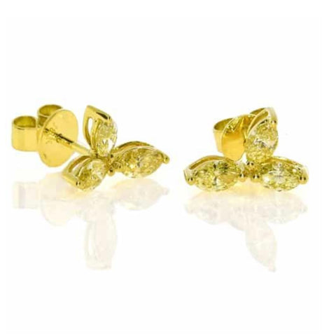 18KY Fancy Yellow Diamond Leaf Earrings