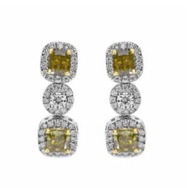 18KW Fancy Yellow Diamond Drop Earrings