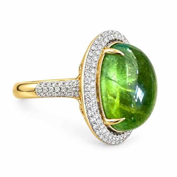 18KY Natural Peridot Diamond Ring