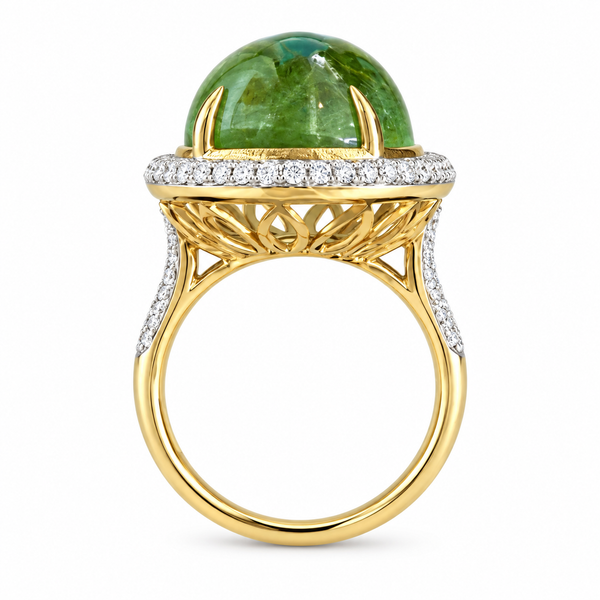 18KY Natural Peridot Diamond Ring