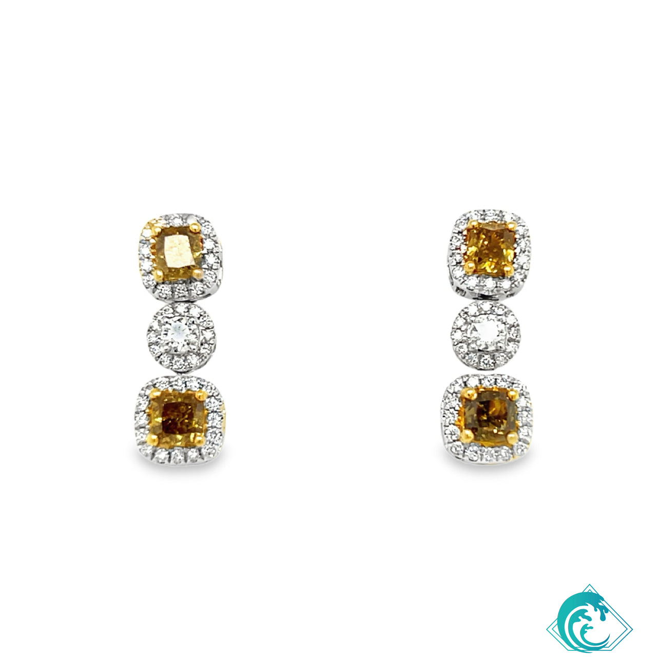 18KW Fancy Yellow Diamond Drop Earrings