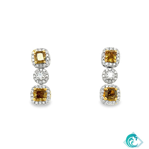 18KW Fancy Yellow Diamond Drop Earrings