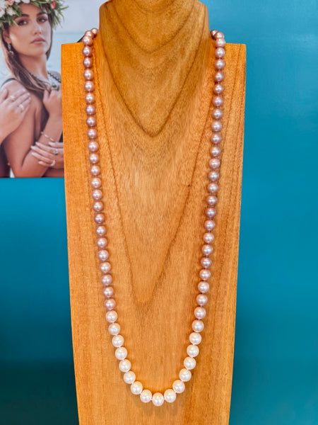 14K White and Pink Pearl Ombré Opera Strand