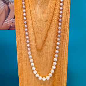 14K White and Pink Pearl Ombré Opera Strand