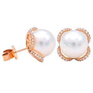 18KR White South Sea Pearl Floral Halo Stud Earrings