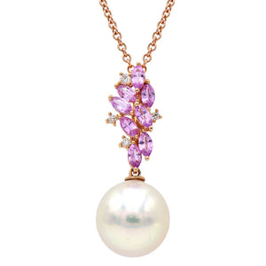 18KR White South Sea Pearl & Pink Sapphire Pendant