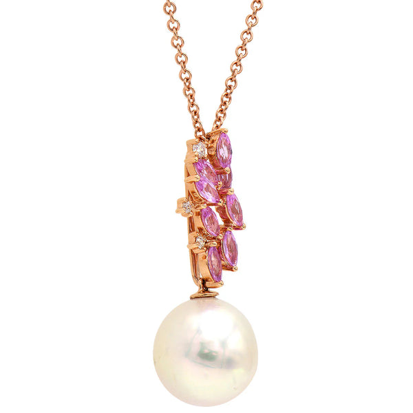 18KR White South Sea Pearl & Pink Sapphire Pendant