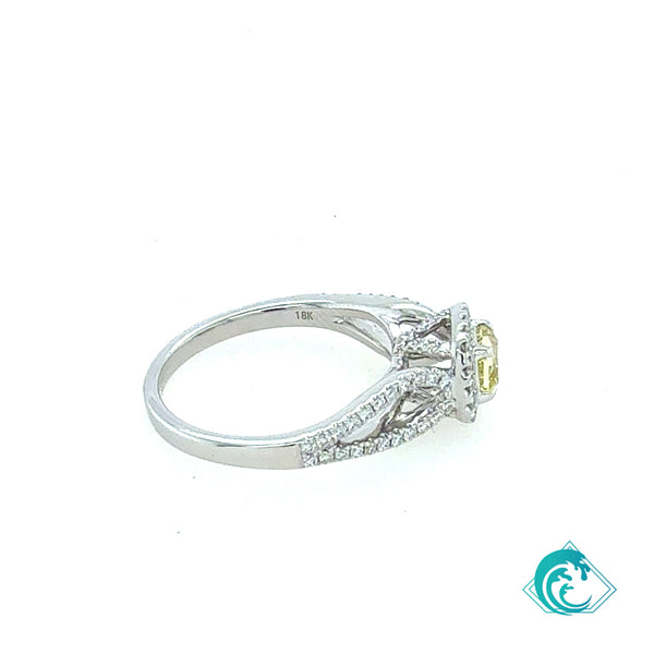 18KW GIA Fancy Yellow Cushion Diamond Ring