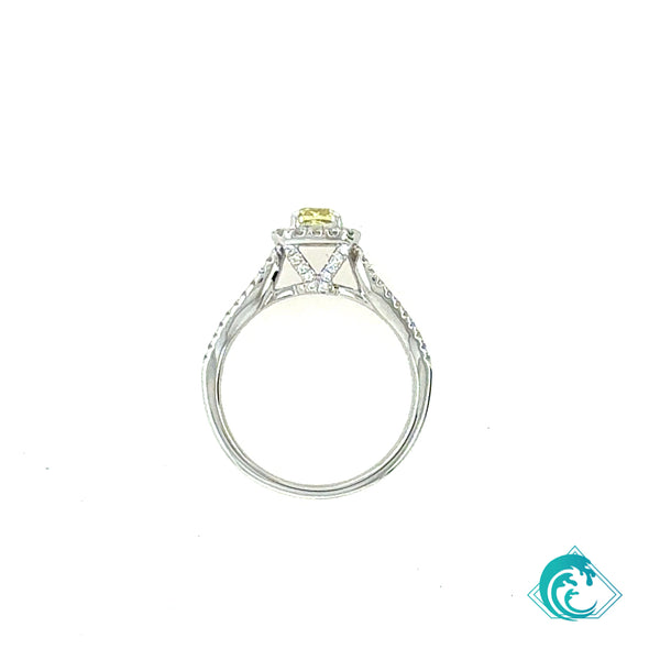 18KW GIA Fancy Yellow Cushion Diamond Ring