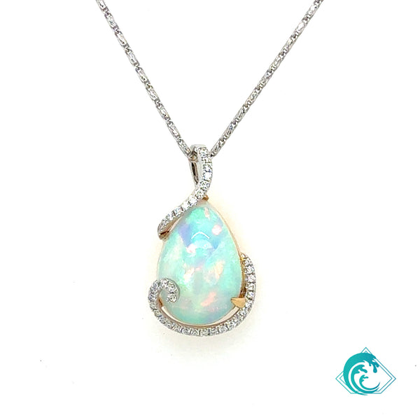 18K Two Tone Opal Drop Pendant