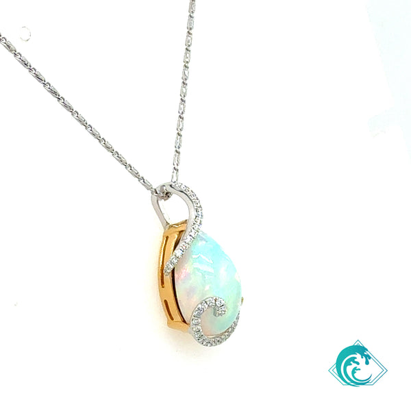 18K Two Tone Opal Drop Pendant