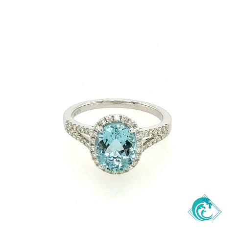 14KW Oval Aquamarine Diamond Ring