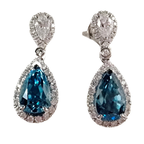 18KW Blue Zircon & Diamond Drop Earrings