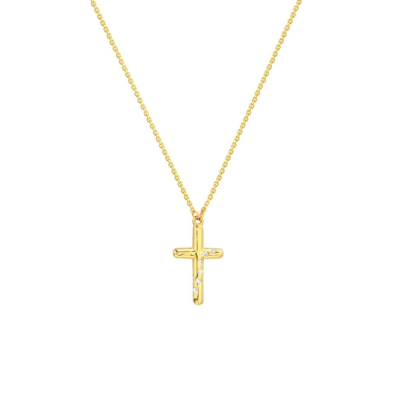 14KY Scattered Diamond Cross Necklace