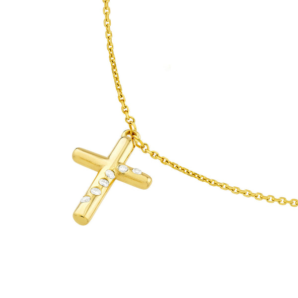 14KY Scattered Diamond Cross Necklace