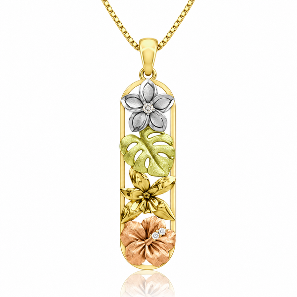14K Island Flowers Vertical Pendant