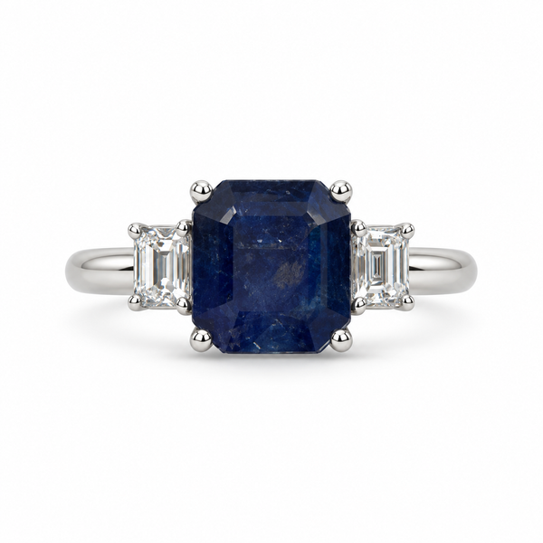 18KW Natural Blue Sapphire Diamond Ring