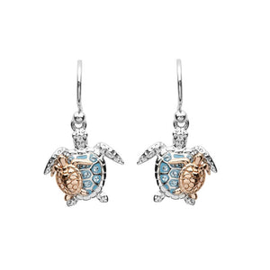 Silver SW Crystal Turtle and Baby Drop Earrings Rose Plate