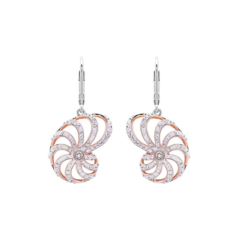 Sterling Silver Swarovski Nautilus Shell Lever Back Earrings