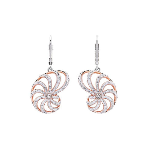 Sterling Silver Swarovski Nautilus Shell Lever Back Earrings