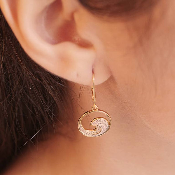 14kt Gold Vermeil CZ Wave Drop Earrings