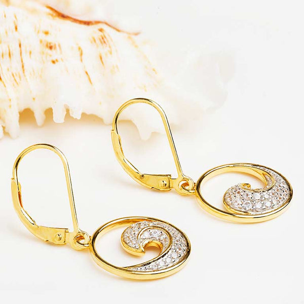 14kt Gold Vermeil CZ Wave Drop Earrings
