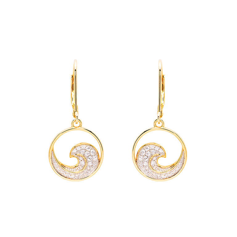 14kt Gold Vermeil CZ Wave Drop Earrings