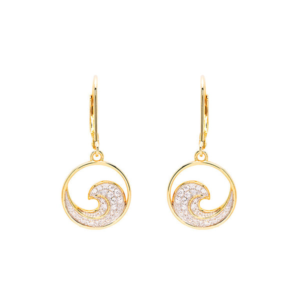 14kt Gold Vermeil CZ Wave Drop Earrings