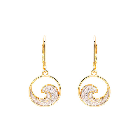 14kt Gold Vermeil CZ Wave Drop Earrings