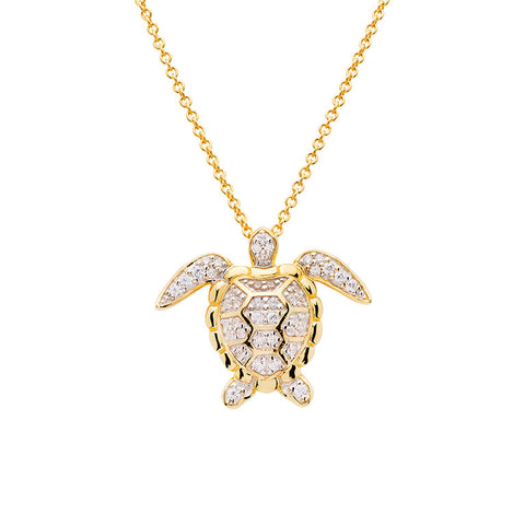 14kt Gold Vermeil CZ Turtle Necklace