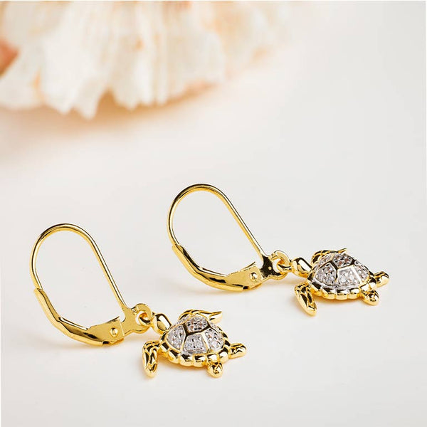 14kt Gold Vermeil CZ Turtle Drop Earrings