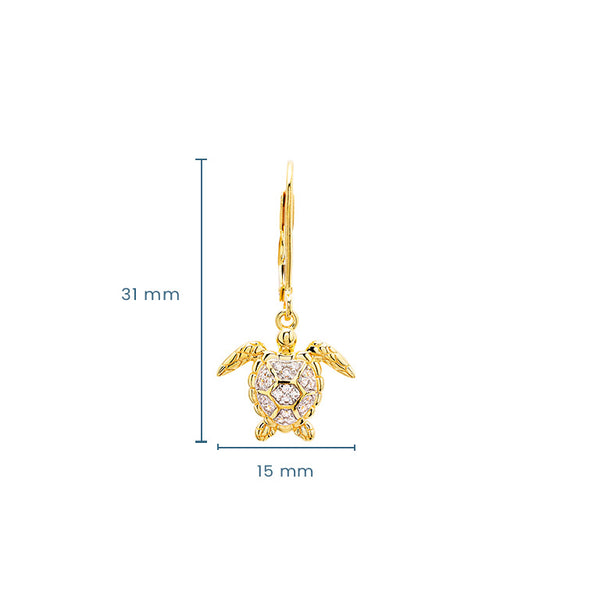 14kt Gold Vermeil CZ Turtle Drop Earrings