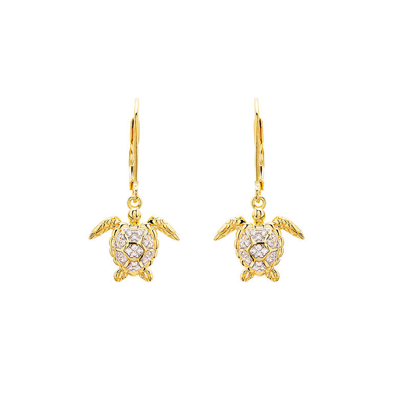 14kt Gold Vermeil CZ Turtle Drop Earrings