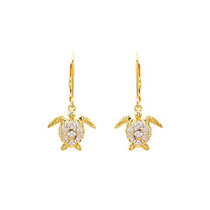14kt Gold Vermeil CZ Turtle Drop Earrings