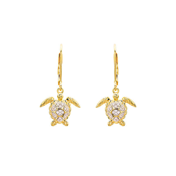 14kt Gold Vermeil CZ Turtle Drop Earrings
