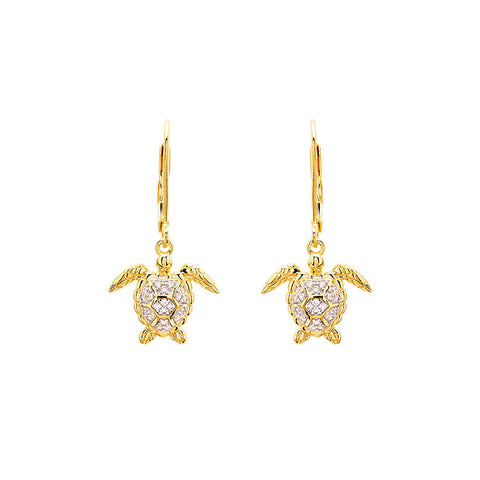 14kt Gold Vermeil CZ Turtle Drop Earrings