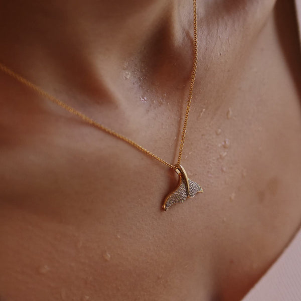 14kt Gold Vermeil CZ Whale Tail Necklace
