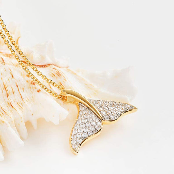 14kt Gold Vermeil CZ Whale Tail Necklace