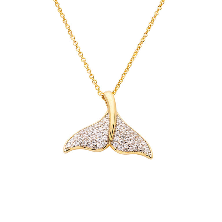 14kt Gold Vermeil CZ Whale Tail Necklace