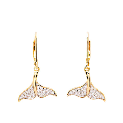 14kt Gold Vermeil CZ Whale Tail Drop Earrings