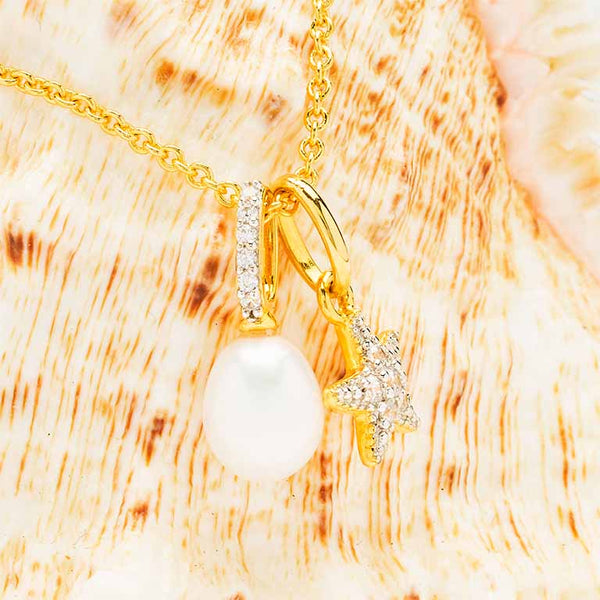 14KT Gold Vermeil Starfish and Pearl Necklace