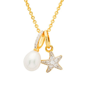 14KT Gold Vermeil Starfish and Pearl Necklace