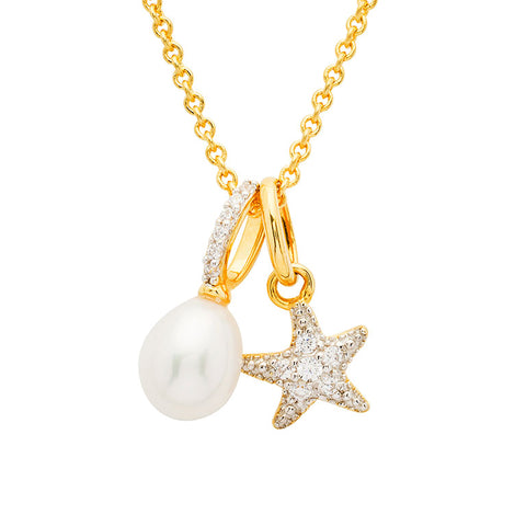 14KT Gold Vermeil Starfish and Pearl Necklace
