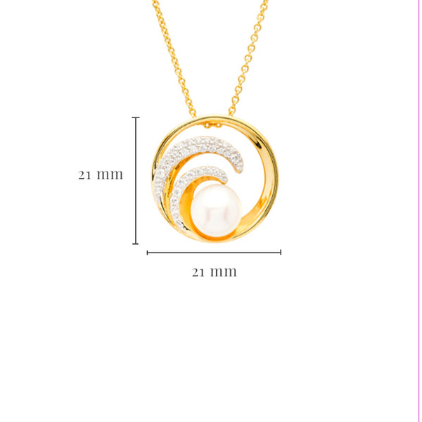 14KT Gold Vermeil CZ / Pearl Wave Necklace